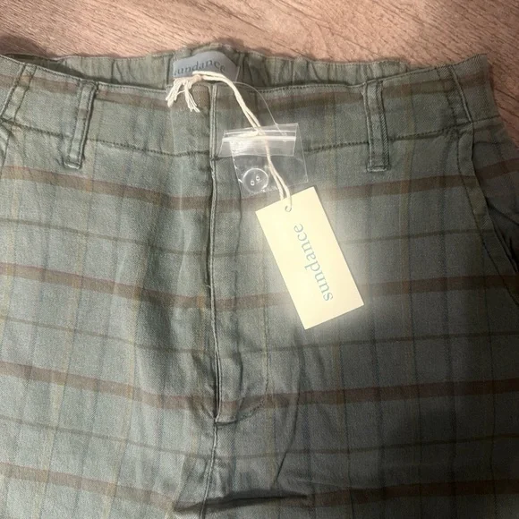 Sundance Green Plaid Linen Blend Pants Outdoor Fall Christmas Holiday Party NWT - Picture 2 of 4